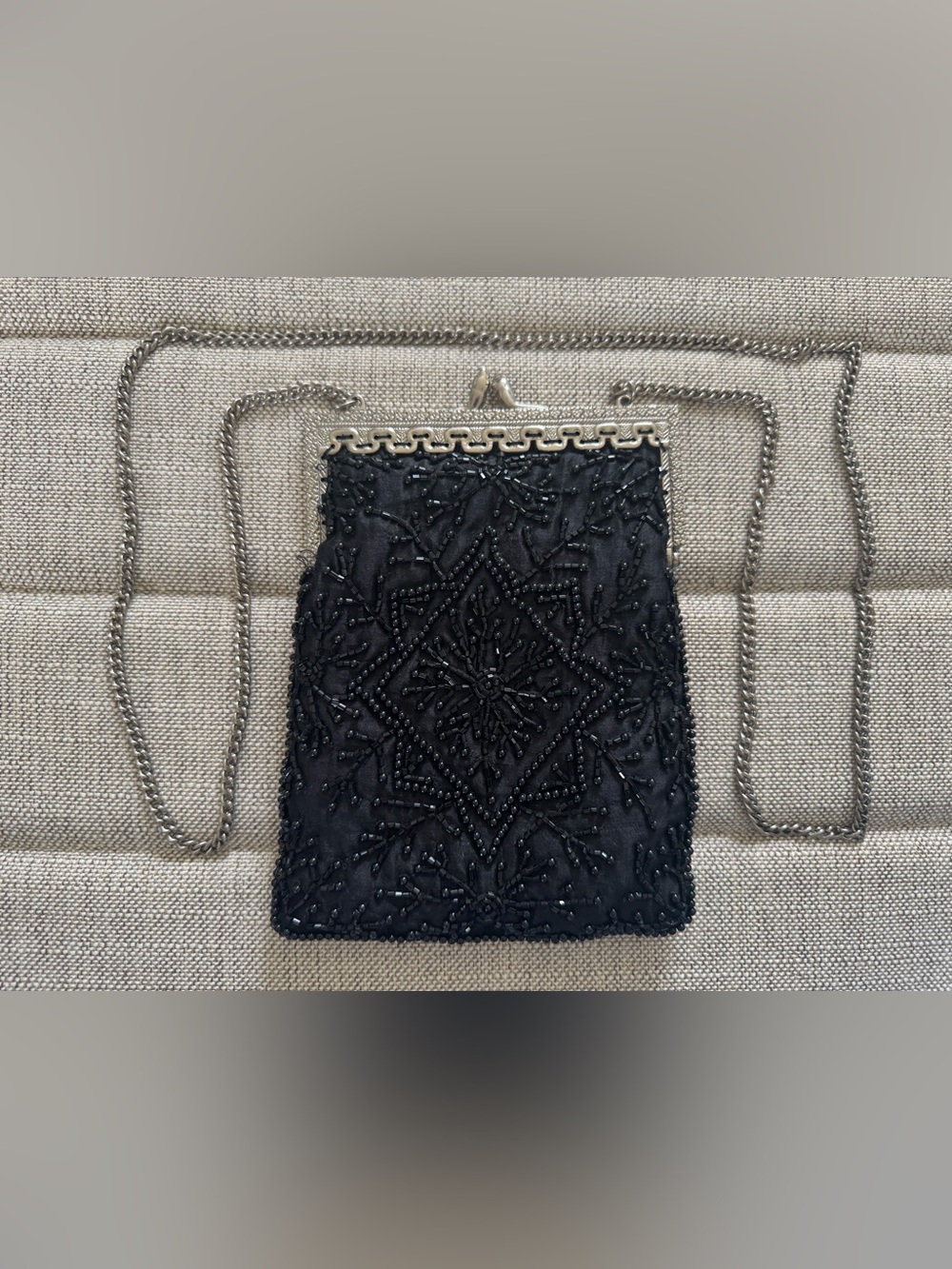 Vintage Christiana Black Beaded Evening Bag Silver Chain
